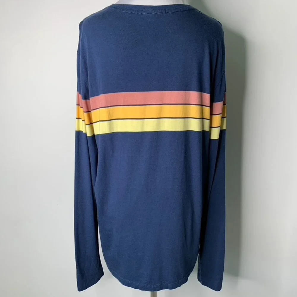 Marine Layer Men's Blue Long Sleeve Cooper Tee Indigo Sunset Stripes Sz Medium